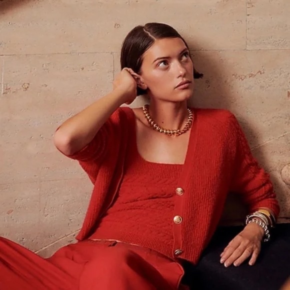 J.Crew Supersoft Cropped Cable-Knit Sweater-Tank Set in Cardinal Red Small - Picture 2 of 11